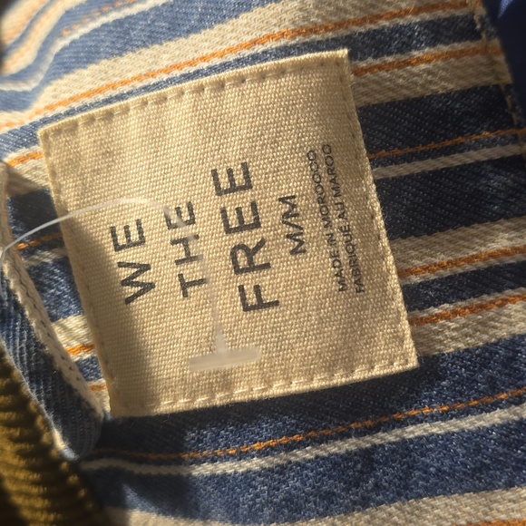 Free People Blue Striped Denim Barn Coat Jacket Corduroy Collar, M, Retail $248 - Picture 7 of 16